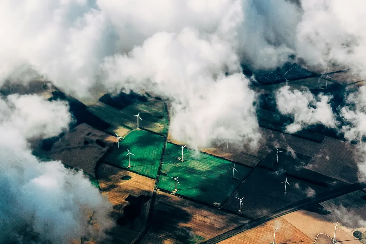 Vu du ciel d'un parc éolien